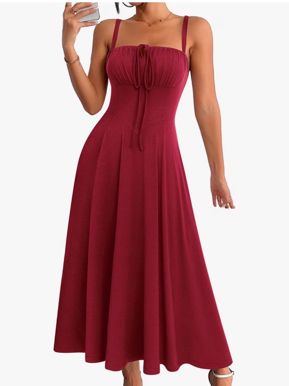 Red Strappy Maxi Dress - Corset Type Flowy Lace-up Slit on side A line Size S